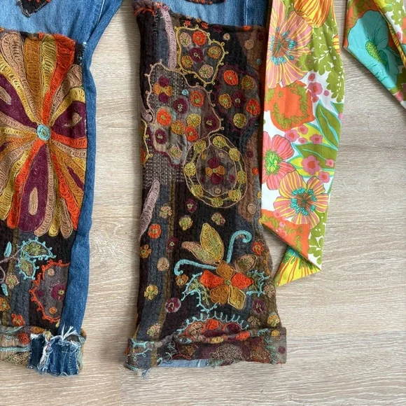 Handmade Upcycled 70s Flare Hippie Patchwork Jeans